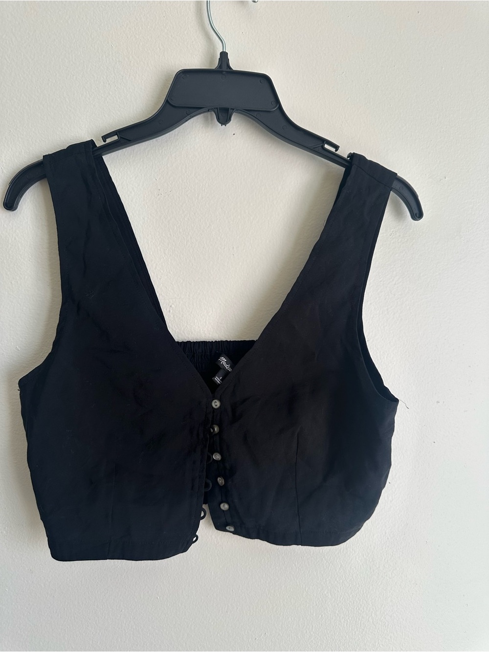 Madewell Black Cropped Button-Front Tank